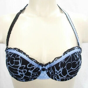 32C Jezebel 12085 Rockstar Balconette Convertible Underwire Bra Blue & Black - O